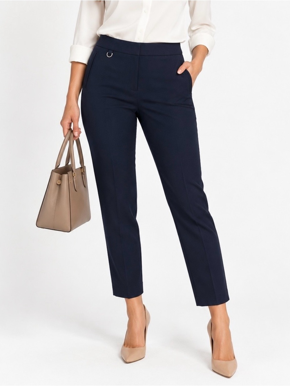 Adrianna Papell Navy D-Ring Slim Ankle Pants Stretch Trouser Navy Size 6 - Picture 1 of 12